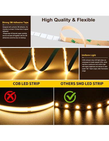 Tira de luz LED COB Pandery 3m CCT 2700K-6500K control APP