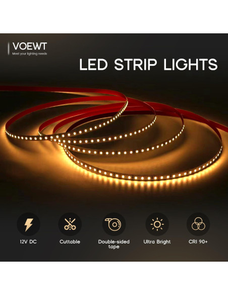 Tira LED 5m VOEWT 12V 6000K 600 LEDs Ultra Brillantes