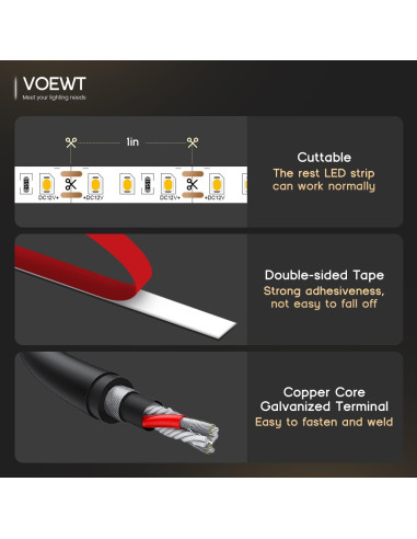 Tira LED 5m VOEWT 12V 6000K 600 LEDs Ultra Brillantes