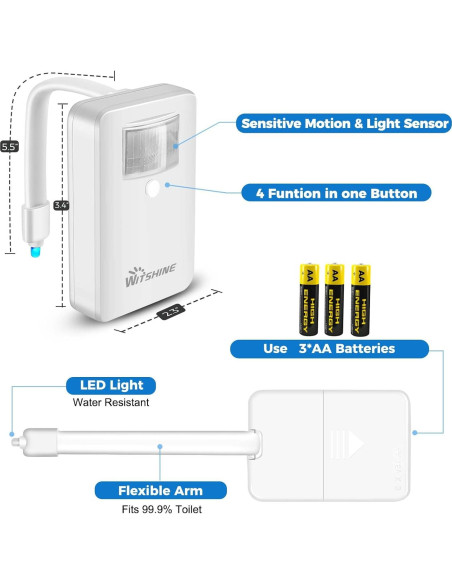 Luz Nocturna para Inodoro Witshine con Sensor de Movimiento, 16 Colores, Paquete de 3 Luz Nocturna para Inodoro Witshine con Sensor de Movimiento, 16 Colores, Paquete de 3