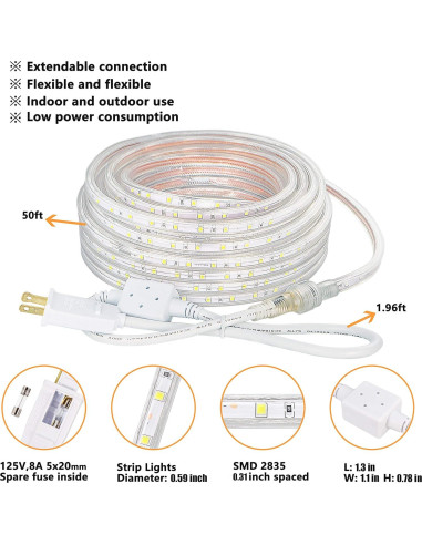 Luces de Cuerda LED SURNIE 15m Impermeables 6000K Blancas