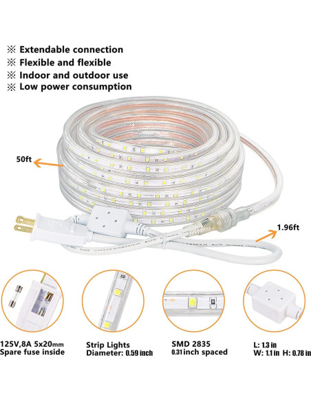 Luces de Cuerda LED SURNIE 15m Impermeables 6000K Blancas Luces de Cuerda LED SURNIE 15m Impermeables 6000K Blancas