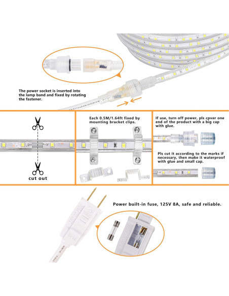 Luces de Cuerda LED SURNIE 15m Impermeables 6000K Blancas Luces de Cuerda LED SURNIE 15m Impermeables 6000K Blancas