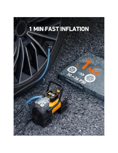 Compresor de Aire Portátil AstroAI ACZ1YE 12V 90W Inflador Neumáticos