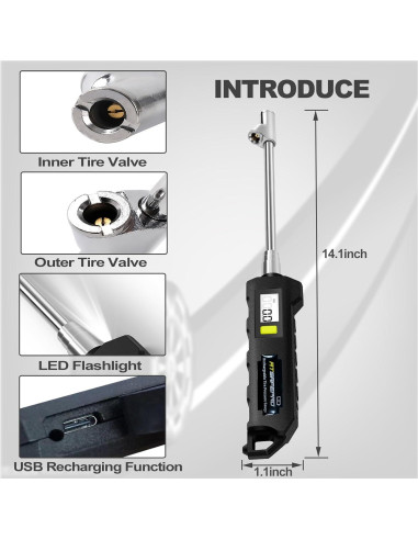 Medidor Digital de Presión de Neumáticos ATsafepro AS011-2