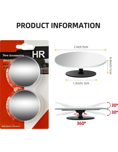 Espejo de Punto Ciego Aenfaiy 2 Pcs Redondo Ajustable HD