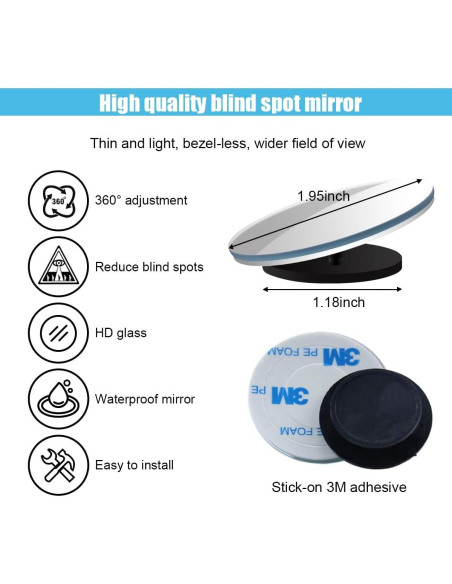 Espejo Convexo de Punto Ciego GLSOWEE 2 Piezas 5.08 cm