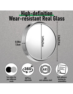 Espejos de Punto Ciego YBEATY 4 Pcs Ajustables ABS 5.9 cm 2