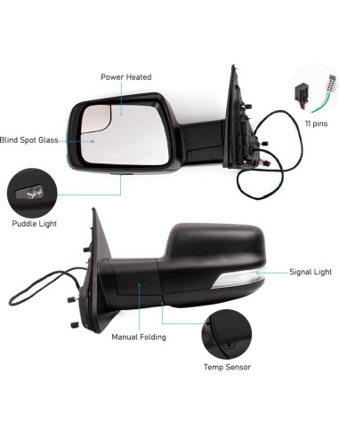 Espejo de Puerta HIGHTO para Dodge Ram 1500 2019-2022 LH