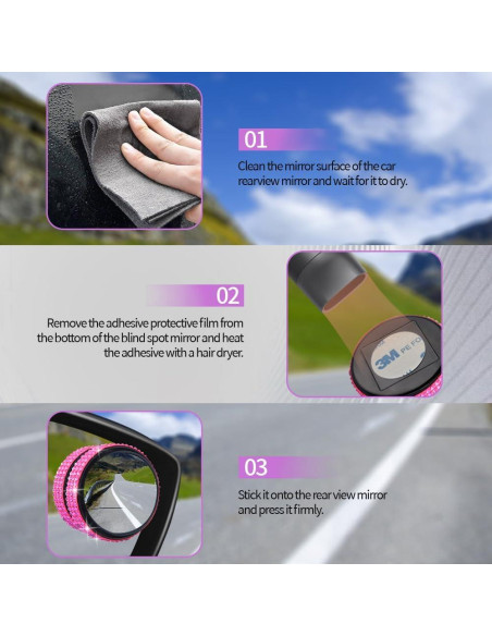 Espejo Convexo de Punto Ciego RGOAANC 5.84 cm Rosa 2 Pcs