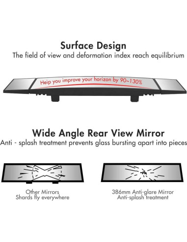 Espejo Retrovisor Curvado MIAOKE 39 cm Ajustable para Auto