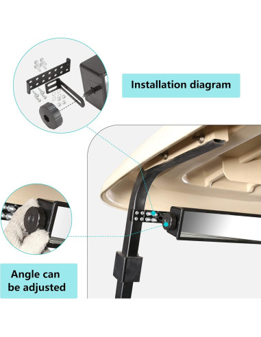 Espejo Retrovisor 4 Paneles 10L0L Ajustable para Carros de Golf