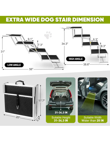 Rampa Plegable para Perros Zerria Extra Ancha 4 Pasos Antideslizante