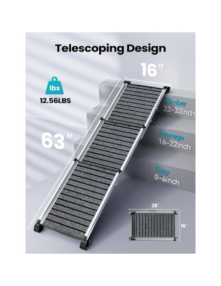 Rampa Telescópica para Perros 160 cm Antideslizante Aluminio