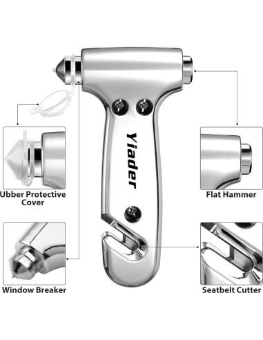 Rompevidrios de Emergencia Yiader AQCDsilver con Cortador