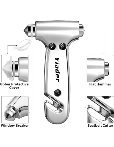 Rompevidrios de Emergencia Yiader AQCDsilver con Cortador