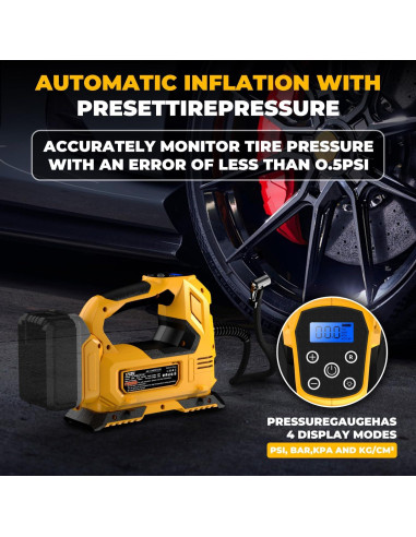 Compresor de Aire Portátil YAWV 20V Max 160PSI con Manómetro