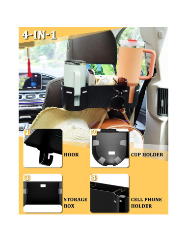 Organizador de Asiento de Auto JETOO con Soporte para 2 Tazas