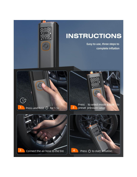 Compresor de Aire Portátil VXTUYO VP-18 160PSI con Luz LED