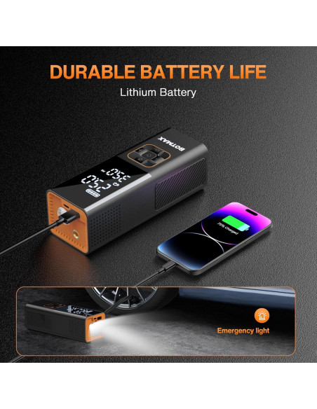 Compresor de Aire Portátil Botmax S9 160 PSI con Luz LED