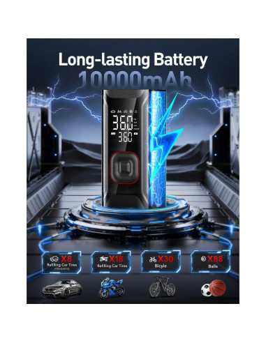 Compresor de Aire Portátil HIPOM AJ-007 150 PSI Batería 10000 mAh