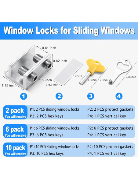 Cerraduras de Ventana Deslizante HYIEOU - 10 Juegos Plata Cerraduras de Ventana Deslizante HYIEOU - 10 Juegos Plata