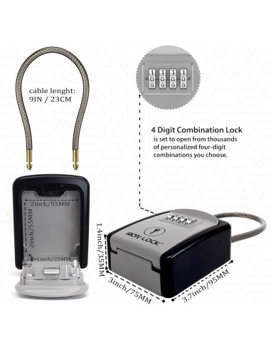 Caja de Llave Portátil Iron Lock con Grillete Removible 4 Dígitos