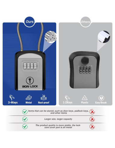 Caja de Llave Portátil Iron Lock con Grillete Removible 4 Dígitos