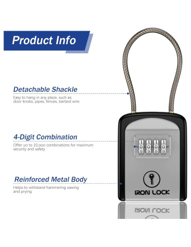 Caja de Llave Portátil Iron Lock con Grillete Removible 4 Dígitos