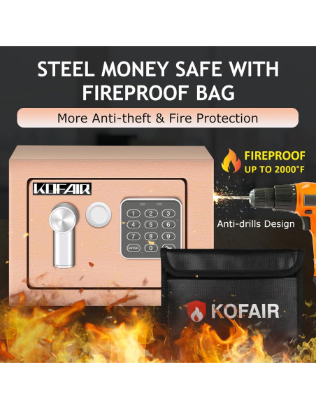 Caja Fuerte Digital KOFAIR 0.23 Pies Ignífuga con Luz