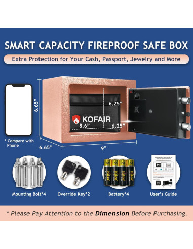 Caja Fuerte Digital KOFAIR 0.23 Pies Ignífuga con Luz