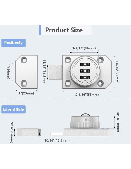 Cerradura de Gabinete YogePote 3 Dígitos Mecánica Plata Cerradura de Gabinete YogePote 3 Dígitos Mecánica Plata