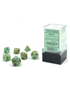Juego de Dados Poliedricos Chessex Verde Mármol 10mm - 7 Piezas D&D