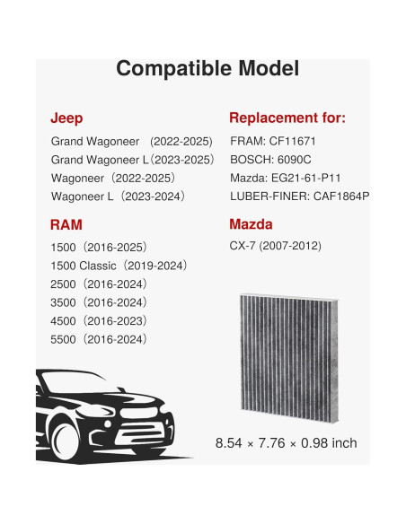 Filtro de Aire de Cabina Puroma CAF671S para Jeep y Mazda
