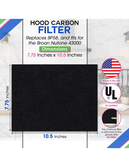 Filtro de Carbón Activado Bagean BP58 para Campana Extractora 7.75x10.5" - Paquete de 3