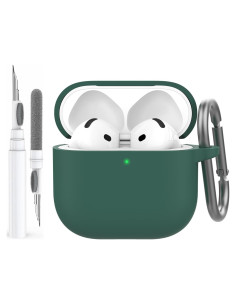 Funda de Silicona AhaStyle para AirPods 4 - Verde Pino con Kit de Limpieza