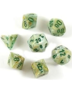 Juego de Dados Poliedricos Chessex Verde Mármol 10mm - 7 Piezas D&D 2