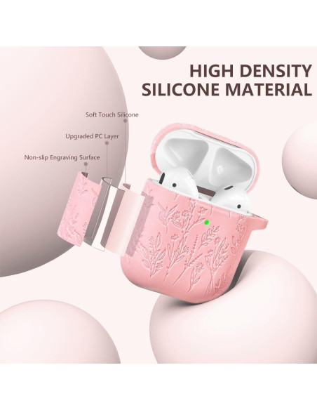 Funda de Silicona Rosa para AirPods 2/1 Gen con Flores