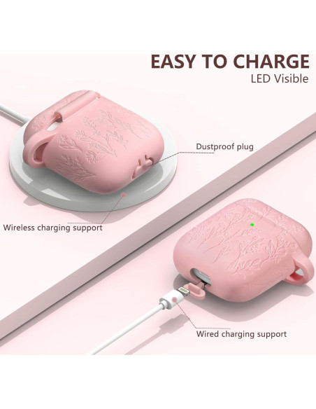Funda de Silicona Rosa para AirPods 2/1 Gen con Flores