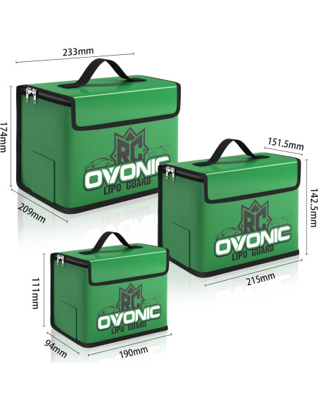 Bolsa de Seguridad LiPo OVONIC a Prueba de Fuego - 3 Tamaños