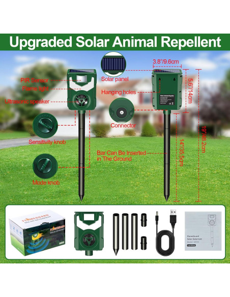 Repelente Ultrasónico Solar para Animales Visson IP44 5 Modos Repelente Ultrasónico Solar para Animales Visson IP44 5 Modos