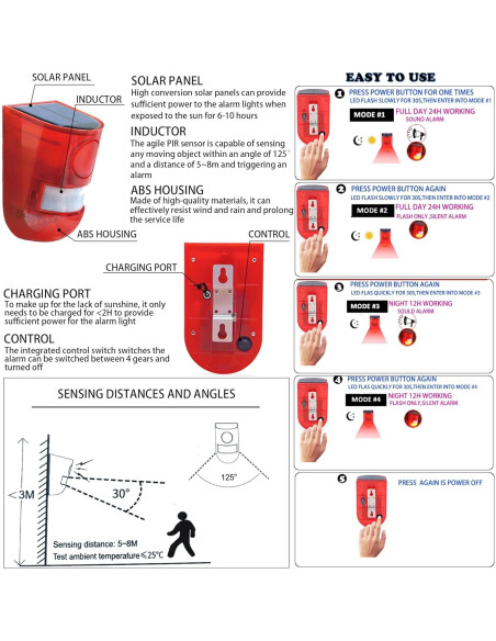 Alarma Solar QXMH con Sensor de Movimiento 110dB para Exterior