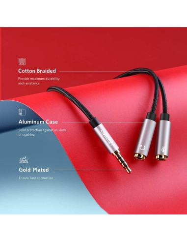 Adaptador Divisor de Auriculares UGREEN 3.5mm Macho a Doble Hembra
