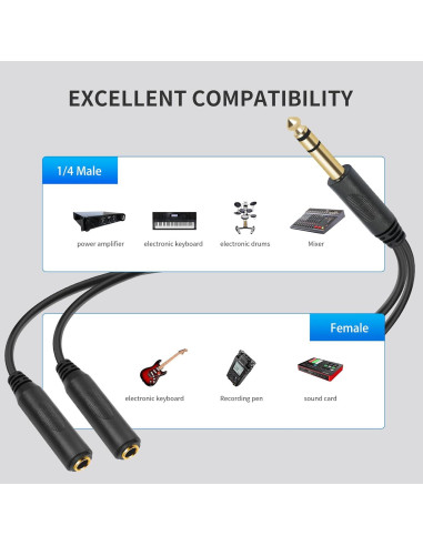 Cable Y-splitter estéreo 6.35mm SiYear 0.15m macho a 2 hembra