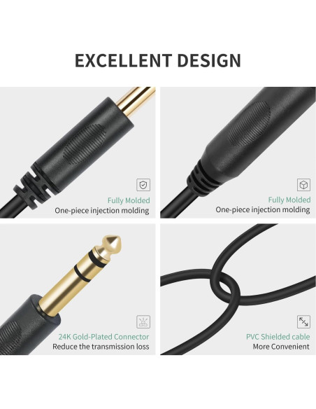 Cable Y-splitter estéreo 6.35mm SiYear 0.15m macho a 2 hembra