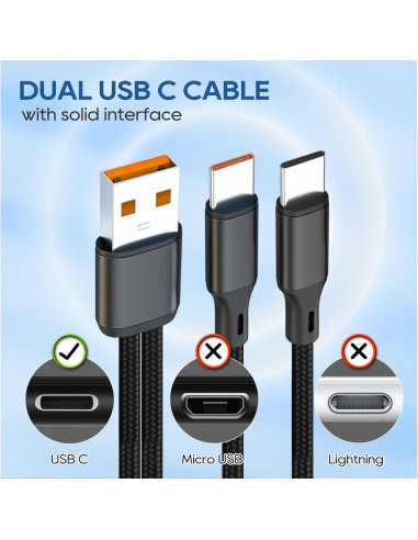Cable USB C Dual UCEC 1.2m Cargador 2 en 1 Nylon Trenzado