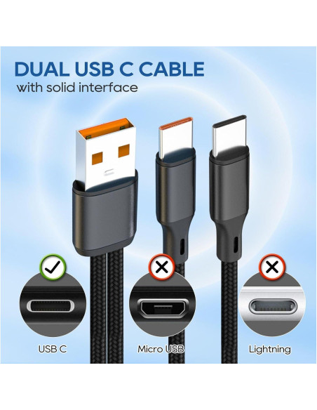 Cable USB C Dual UCEC 1.2m Cargador 2 en 1 Nylon Trenzado Cable USB C Dual UCEC 1.2m Cargador 2 en 1 Nylon Trenzado