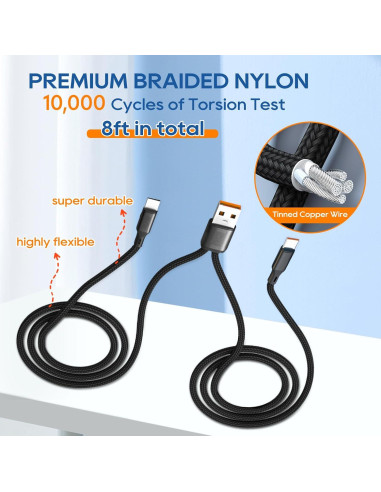 Cable USB C Dual UCEC 1.2m Cargador 2 en 1 Nylon Trenzado