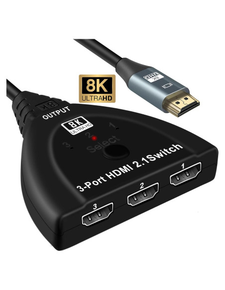 Interruptor HDMI 3 en 1 NEWCARE 8K@60Hz 4K@120Hz 48Gbps