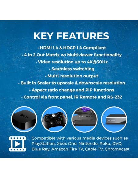 Conmutador HDMI OREI HDS-402MV 4 en 2 Salida 4K PIP